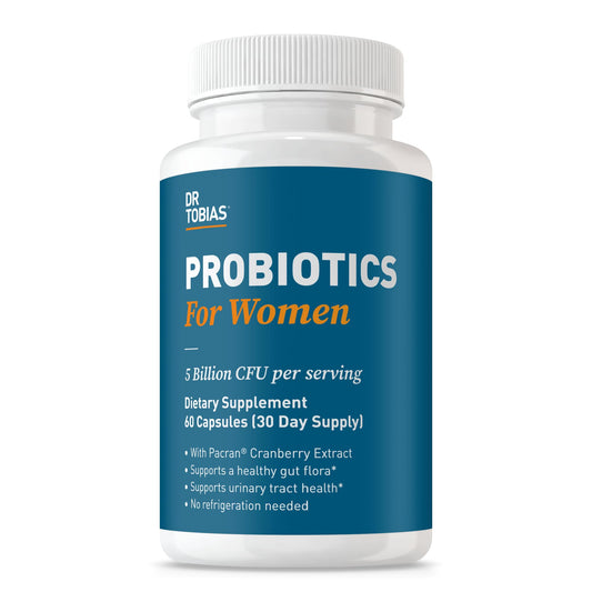 Dr. Tobias Probiotics for Women bottle front supports everyday digestive balance