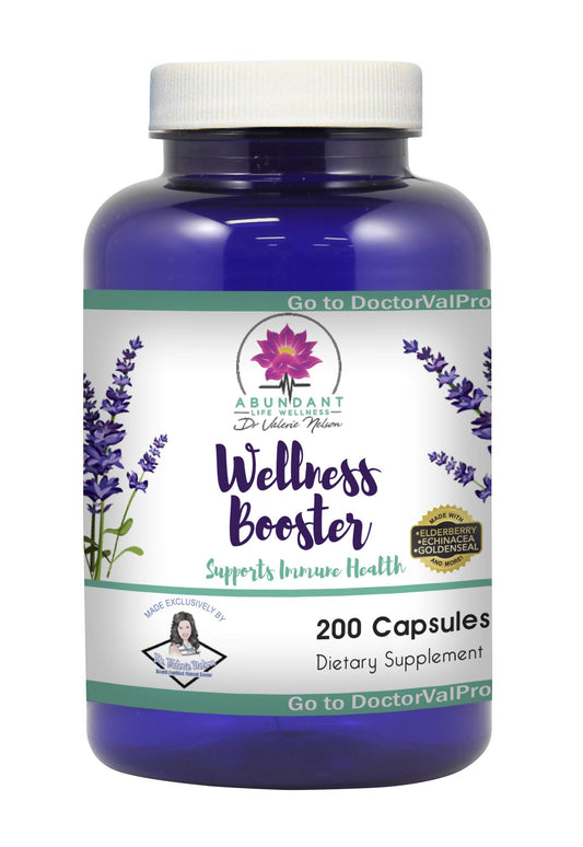 Dr. Valerie Nelson Wellness Booster bottle front for daily wellness support.