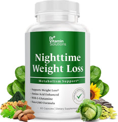 DR VITAMIN SOLUTIONS Nighttime Fat Burner bottle for bedtime use.