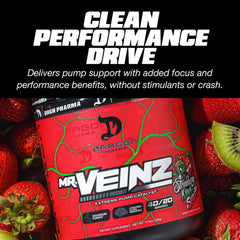 Dragon Pharma Mr. Veinz label closeup shows premium stimulant-free formula for pumps