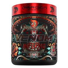 DRAGON PHARMA Venom Inferno bottle ready for an intense training session.