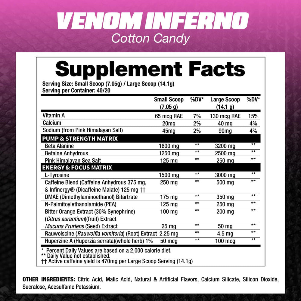 Venom Inferno pre-workout scoop displayed ready for use.