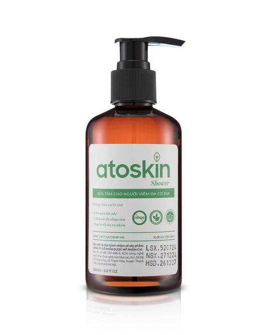 Dratoskin Atoskin shower gel bottle promotes gentle cleansing for sensitive skin.