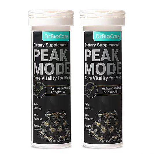 DrBioCare Peak Mode Core Vitality bottle showing berry effervescent tablets for daily energy