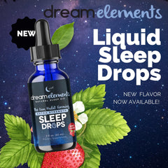 Dream Elements Liquid Sleep Drops pour into a glass for quick calming before bed