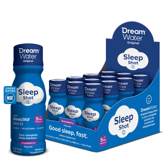 Dream Water Snoozeberry shot bottle ready for bedtime routine