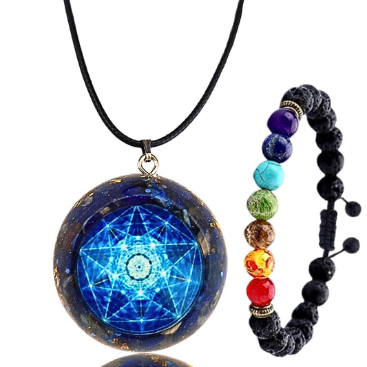 DREMINOVA orgone chakra pendant close-up for grounding energy.