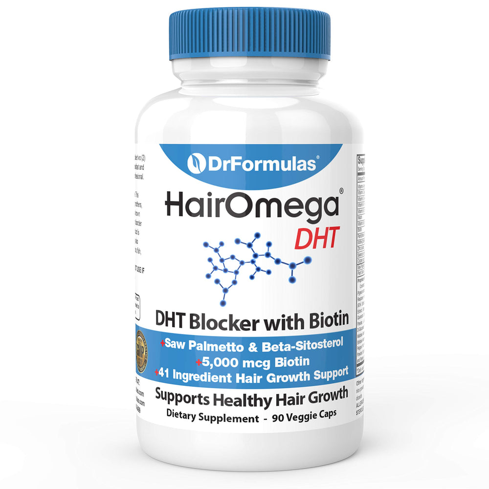 DrFormulas HairOmega DHT Blocker bottle front for daily hair support