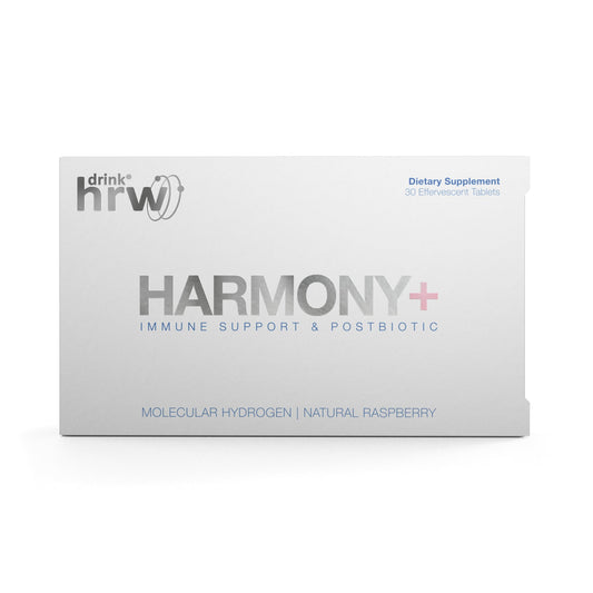 DRINK HRW Harmony+ dissolving tablet in water delivering hydrogen and cognitive support.