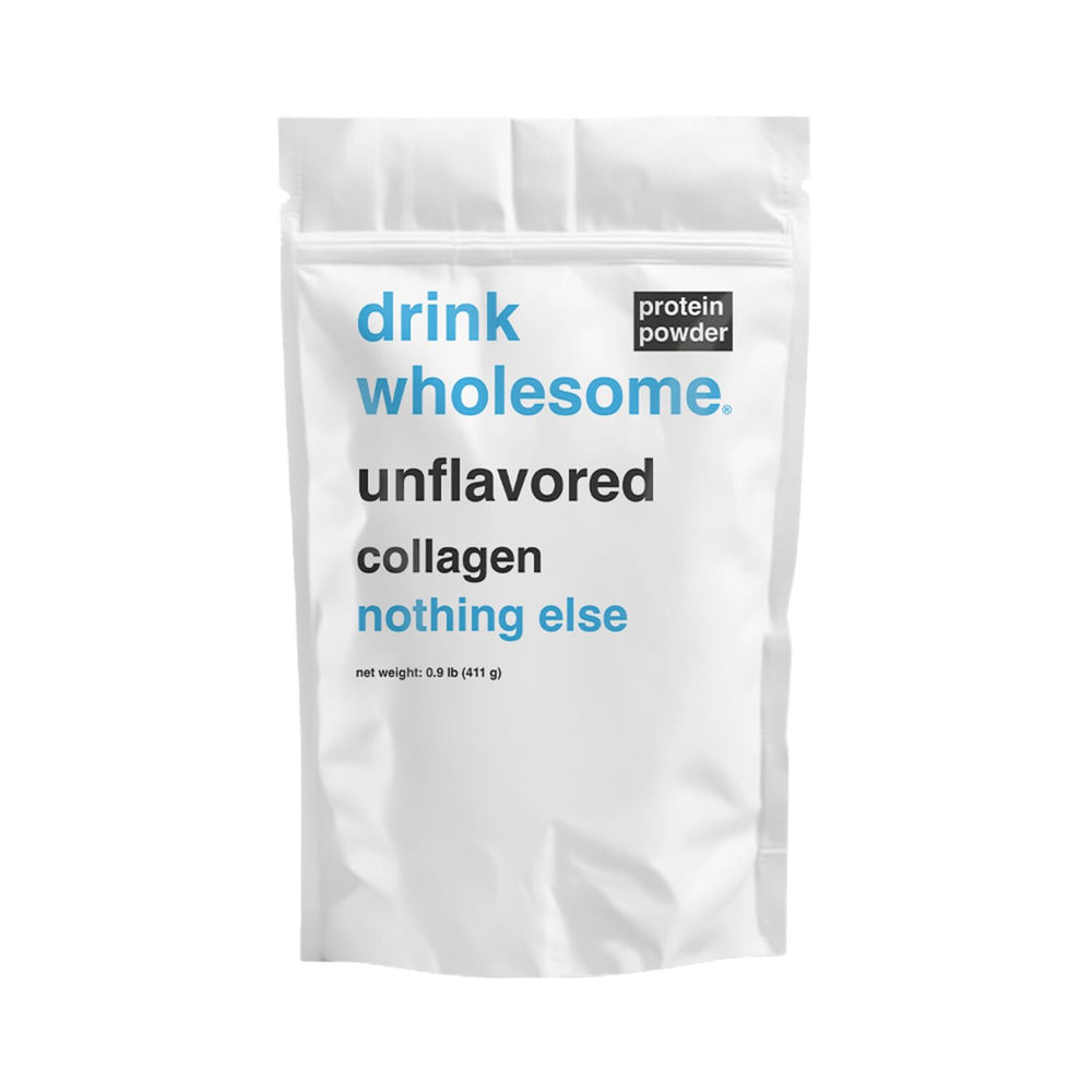 Drink Wholesome unflavored collagen powder bottle for easy digestion and sensitive stomach support.