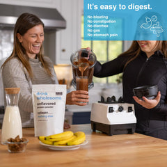 Drink Wholesome unflavored collagen powder scoop for precise dosing and smooth mixing.