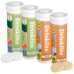 Drinklits Lemon-Lime tablet dissolving in water for refreshing hydration.