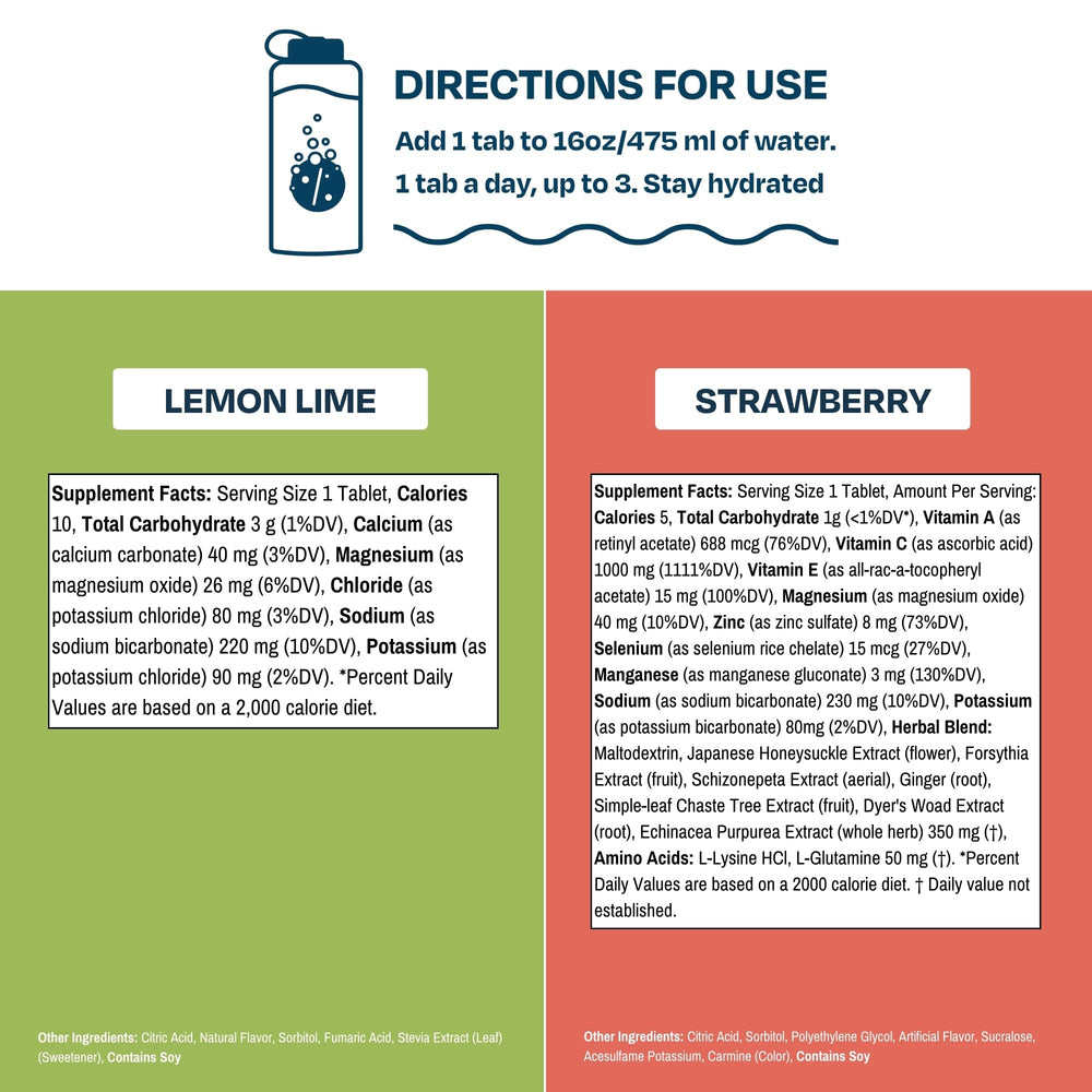 Drinklits Strawberry Immune Support tube side view, travel-ready.