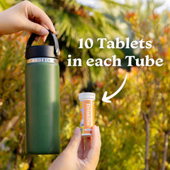 Drinklits tablets in a reusable bottle for easy mixing and hydration on the move.