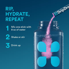 DripDrop Berry packet close-up for easy mixing and daily hydration
