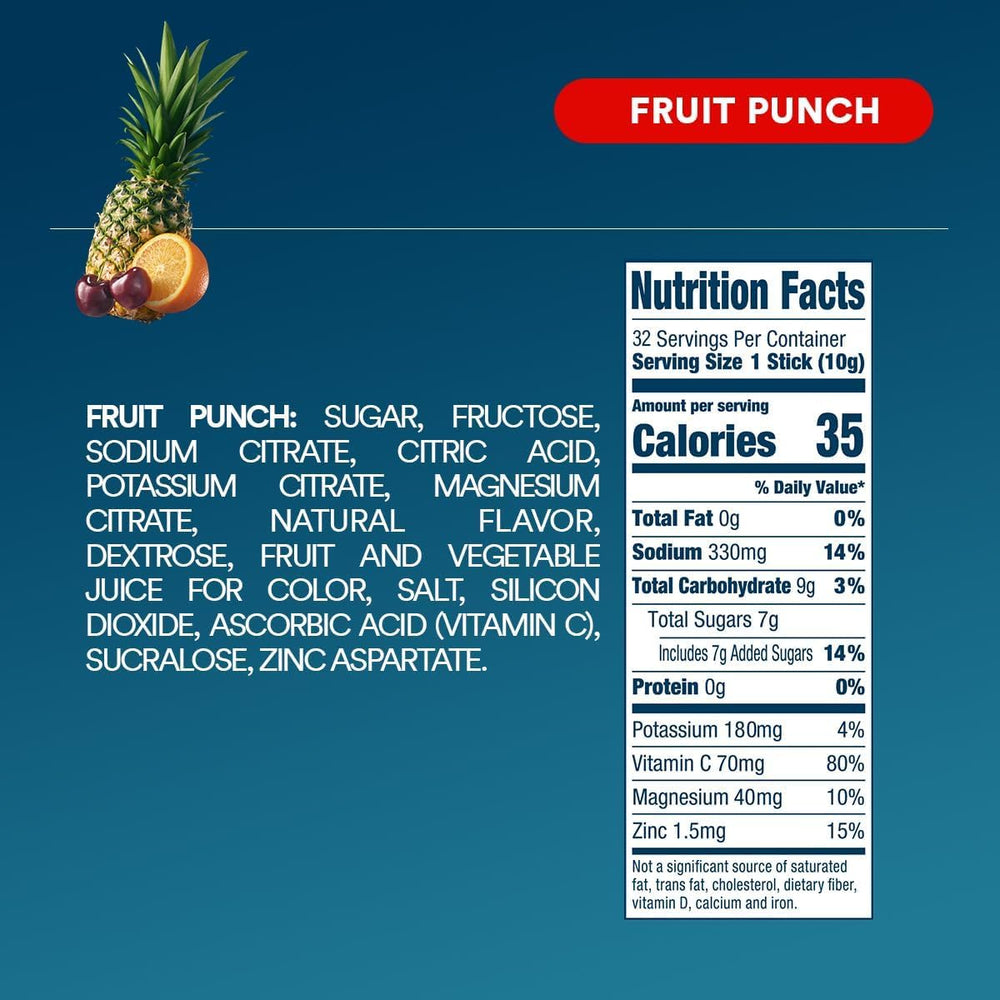 DripDrop Fruit Punch box showing non GMO and vegan labels.