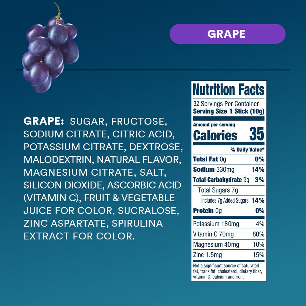DripDrop Grape travel-friendly packets enable quick mixing.