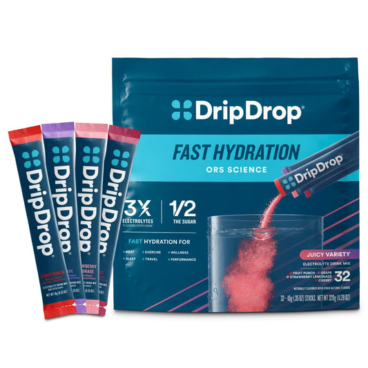 DripDrop Juicy Variety grape packet for on-the-go hydration