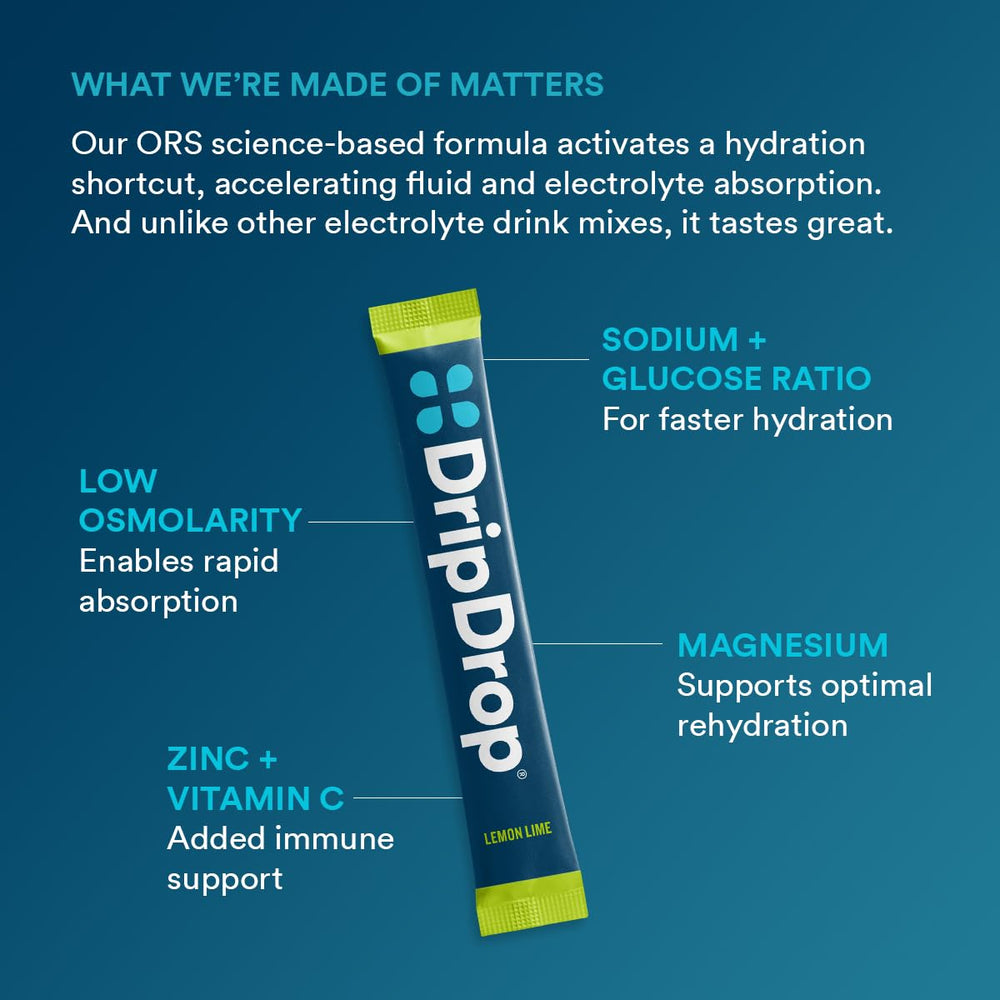 DripDrop Lemon Lime glass filled with refreshing hydration after a workout