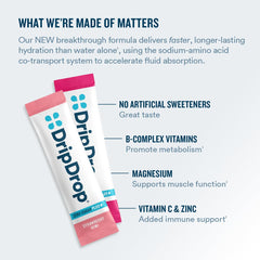 DripDrop Zero Sugar Plus cherry limeade stick provides on-the-go electrolyte support.