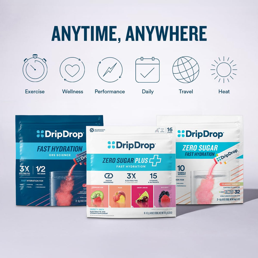 DripDrop Zero Sugar Plus mission globe reflects global hydration support.