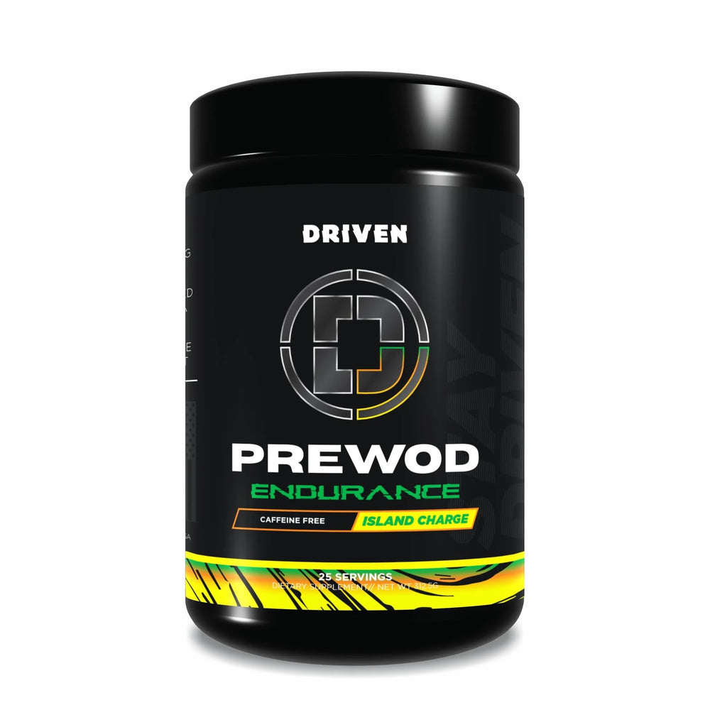 Driven PREWOD bottle front view showing stimulant-free focus for training