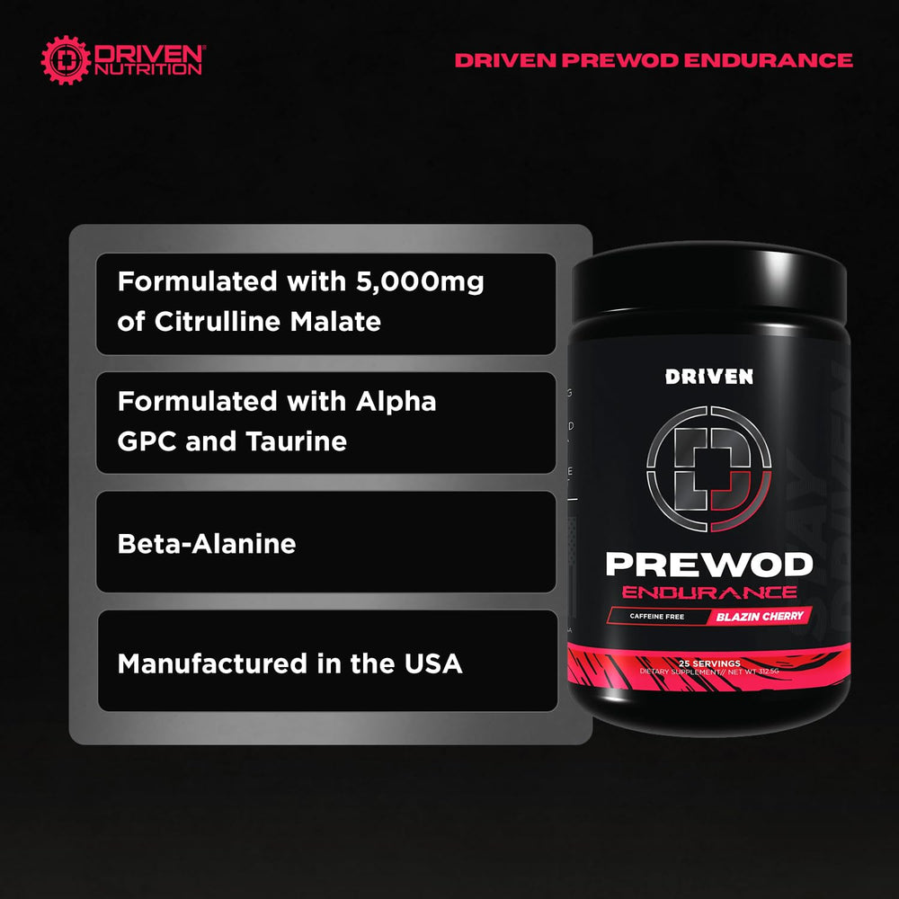 Driven PREWOD caffeine-free scoop dispensing powder for powerful lifts