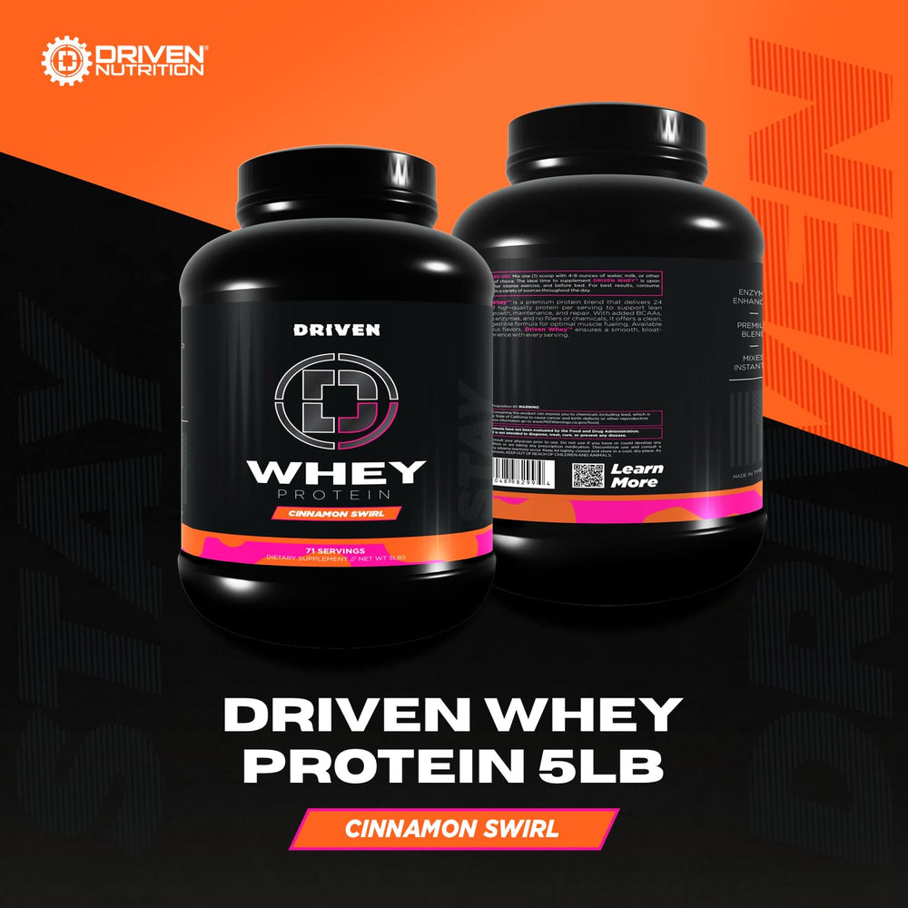 Driven WHEY 23g scoop measuring exact serving for consistent protein intake.