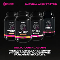 Driven WHEY caramel latte flavor label on the container