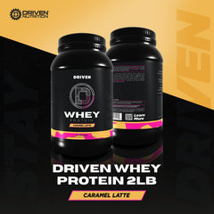 Driven WHEY protein bottle side view highlighting protein content and bottle design