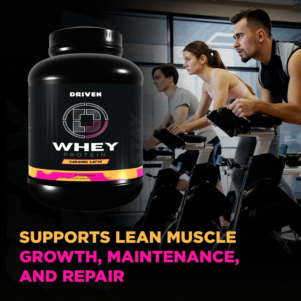 Driven Whey instantized mix with water illustrating fast, lump-free blending.