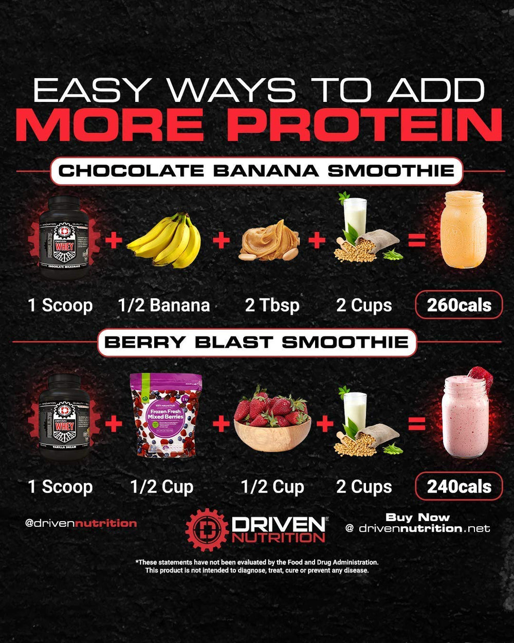 Driven WHEY nutrition facts label visible on the tub