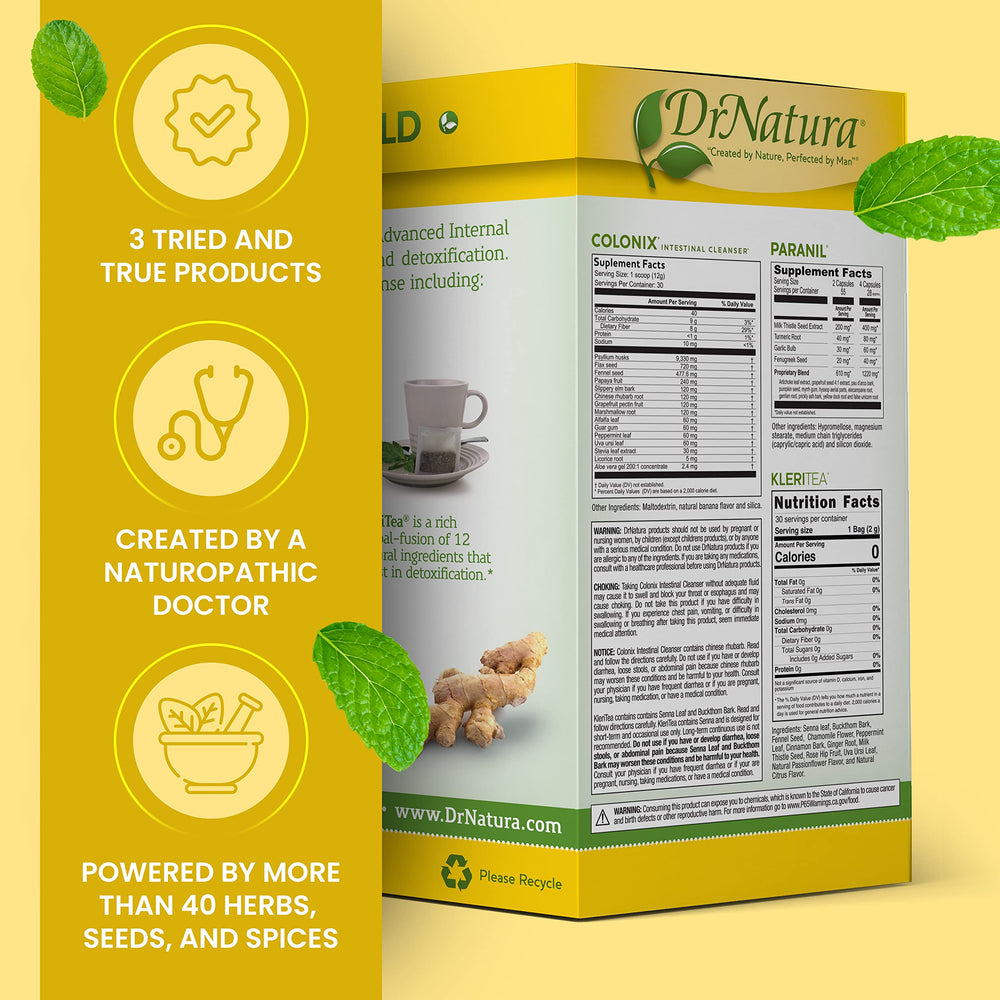 DrNatura Colonix herbal tea box ready for a calming cup