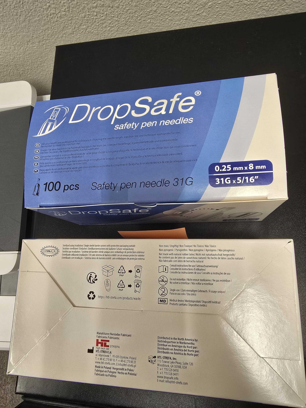 Dropsafe 100-count box of sterile needles ready for daily use.