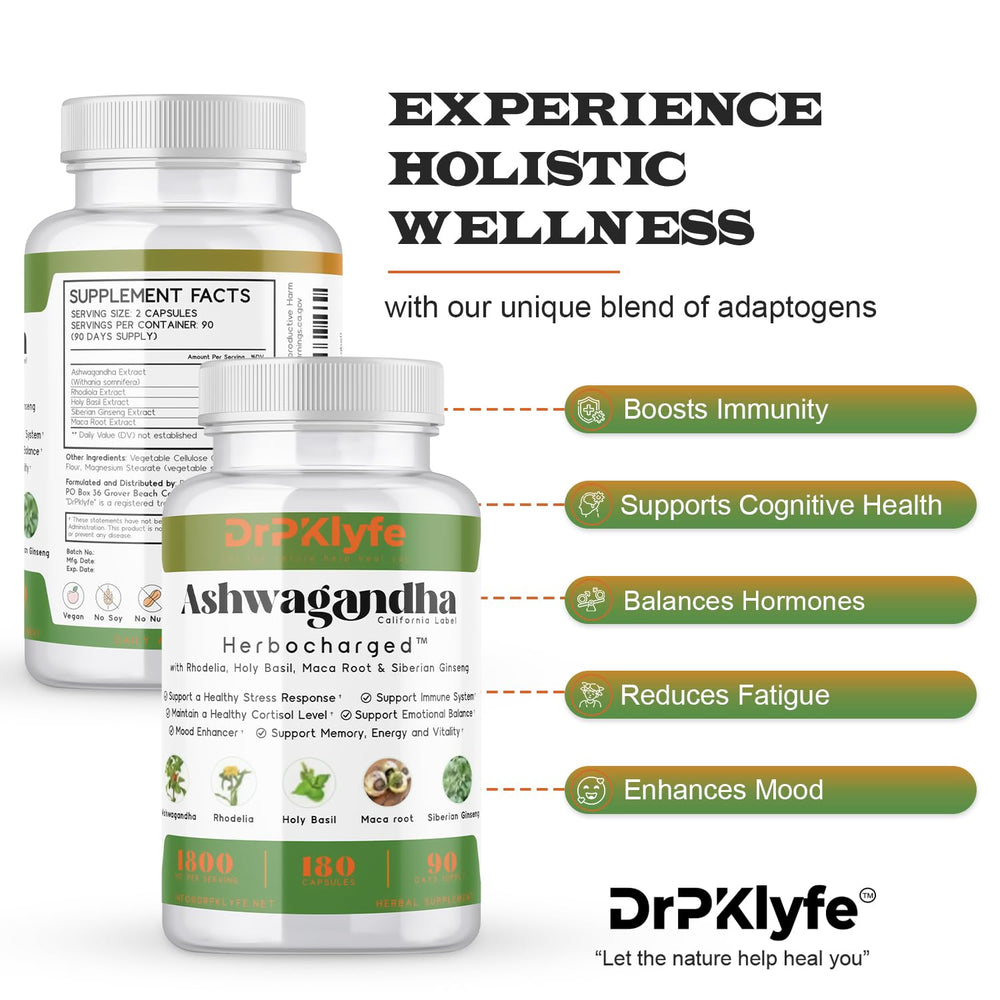 DrPKLyfe Ashwagandha Complex packaging with ingredients list