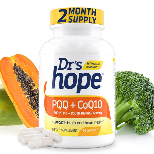Drs Hope PQQ CoQ10 bottle highlighting brain energy support