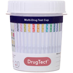 DrugTect 14-panel urine test cup for quick multi-drug screening.