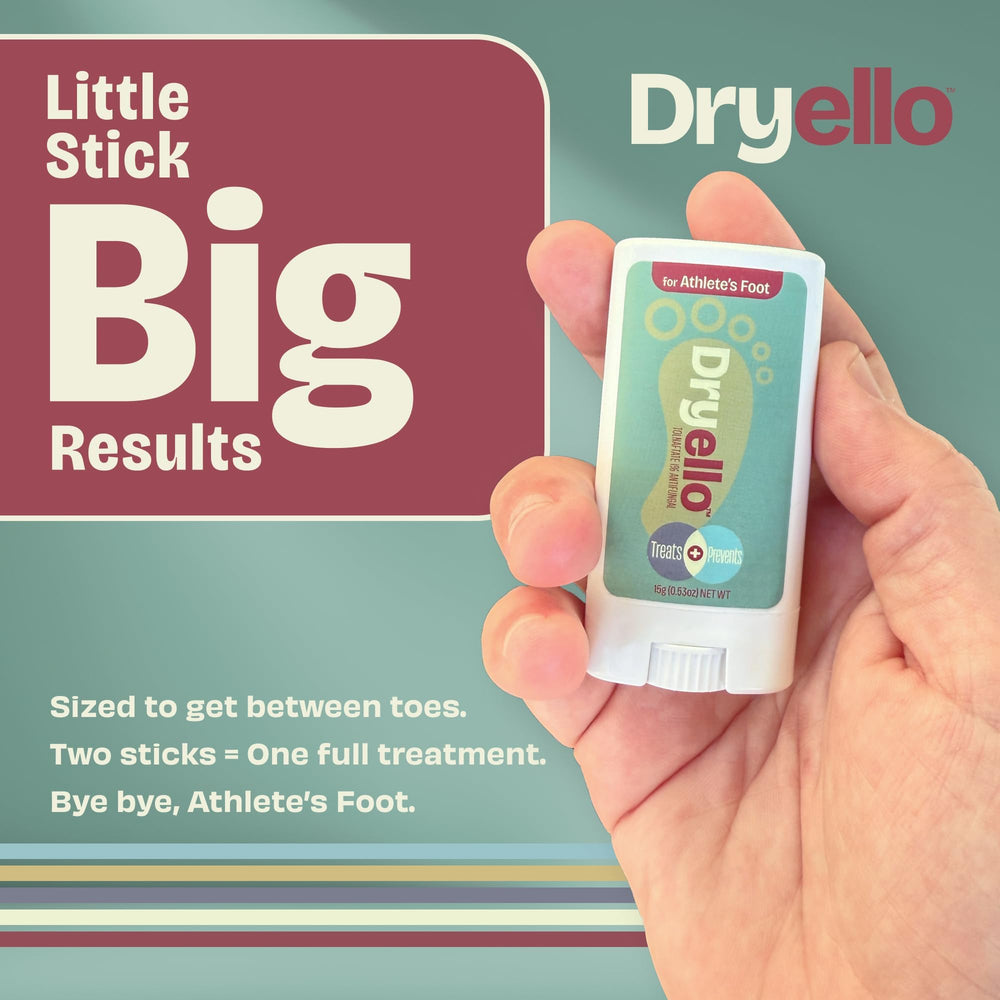 Dryello Athlete’s Foot Stick easy glide-on for mess-free application.