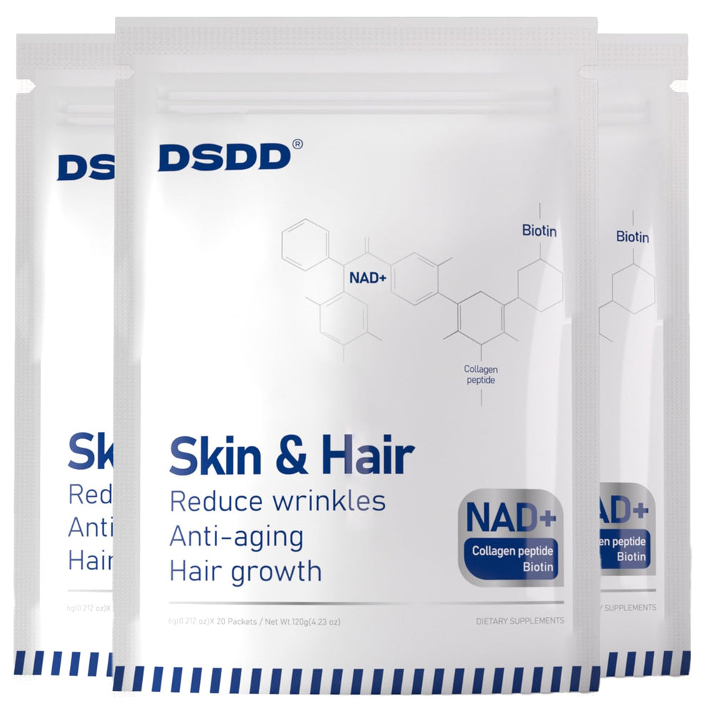 DSDD NAD Plus bottle with pour demonstrates easy daily use for energy and skin support.