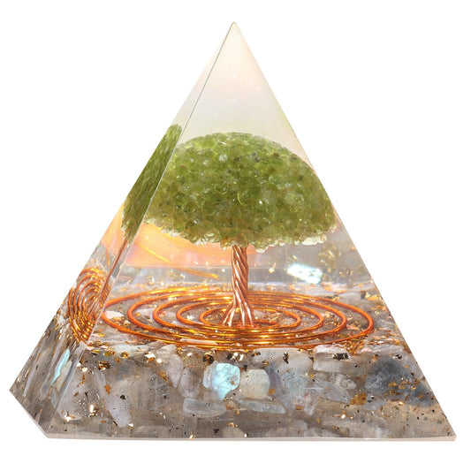 Dssmboom crystal pyramid with peridot tree for serene energy and meditation use