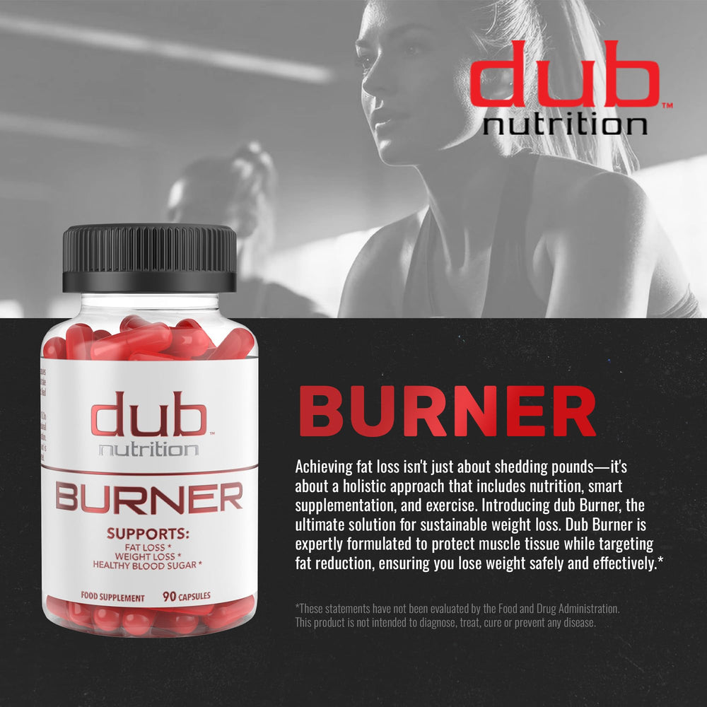 Dub Nutrition Burner label close-up detailing ingredients and benefits
