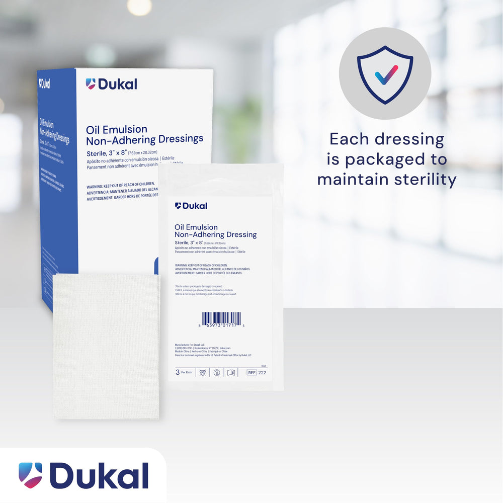 Dukal 224 Oil Emulsion Dressing helps minimize maceration around the wound area