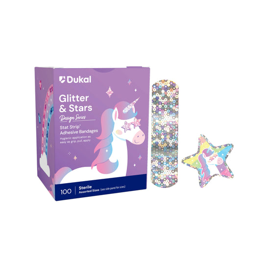 DUKAL American White Cross designer glitter bandages in 4x3 size for kids