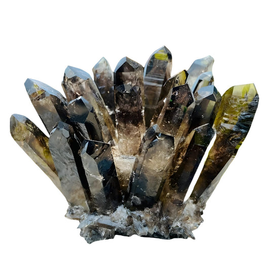 DUKIZA smoky quartz cluster front view enhances focal point and serene atmosphere