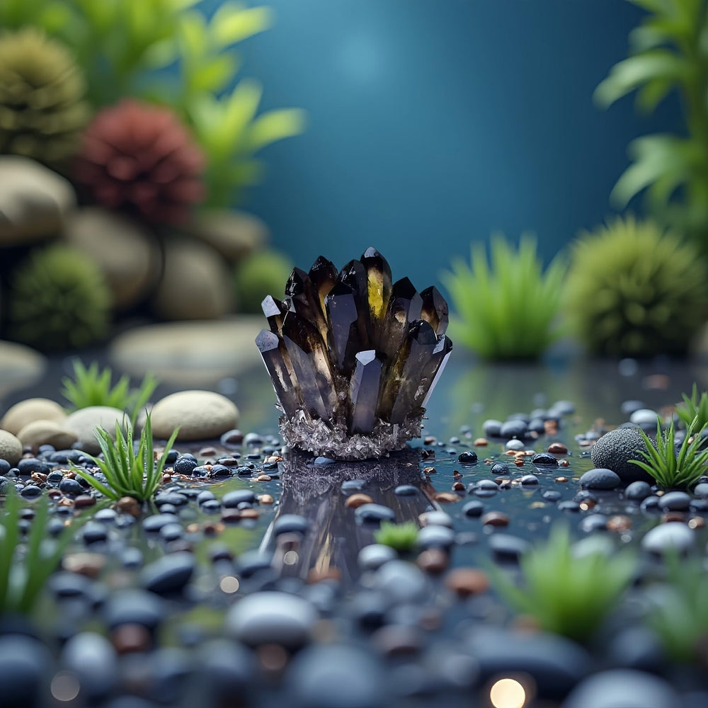 DUKIZA smoky quartz cluster office setup offers tranquil focal point