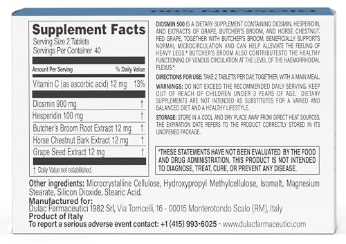 Dulac Diosmin 500 tablets close-up showing micronized formula.