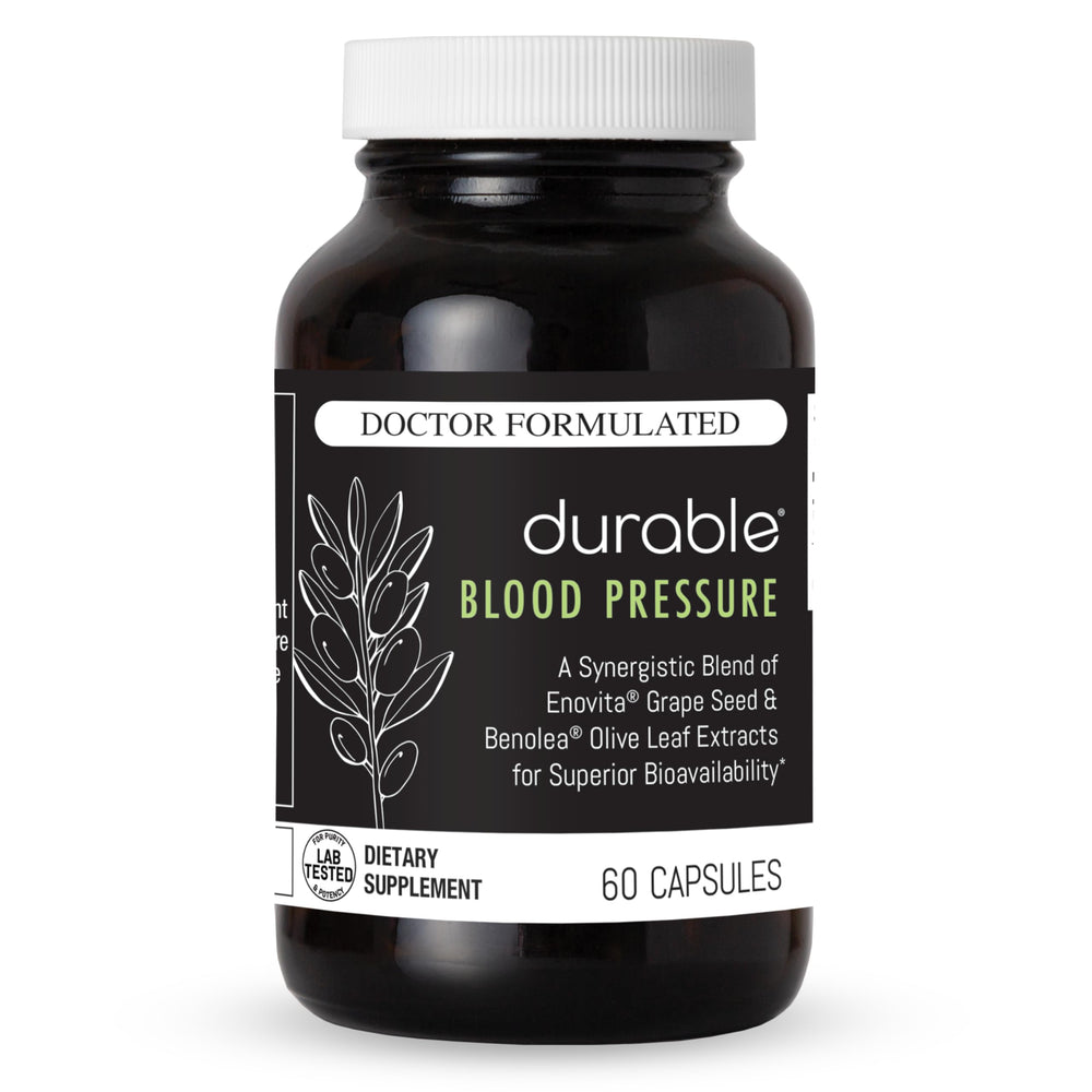 Durable Blood Pressure olive leaf bottle showing plant-based circulation support