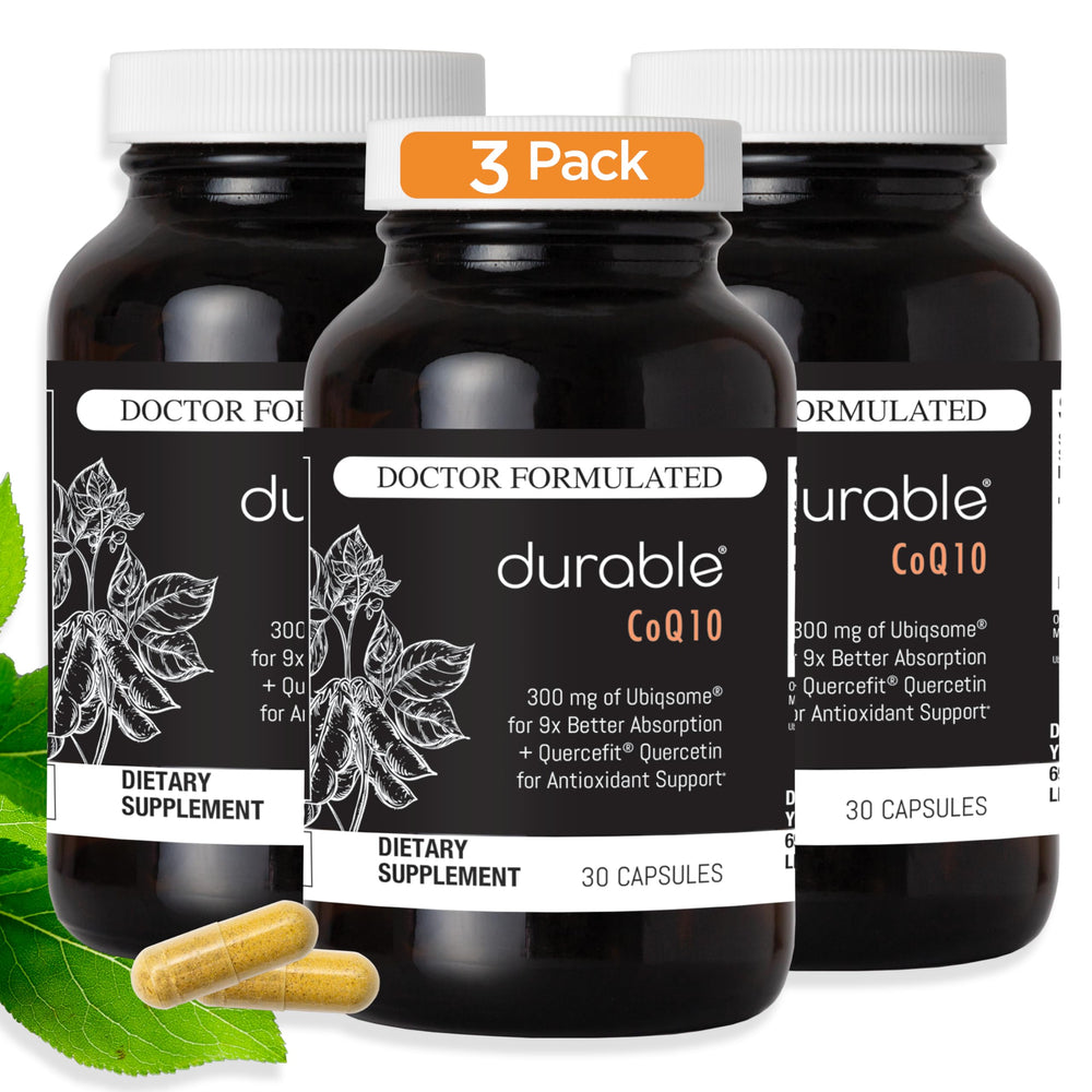 Durable CoQ10 phytosome 300mg bottle shows advanced absorption for cellular energy.