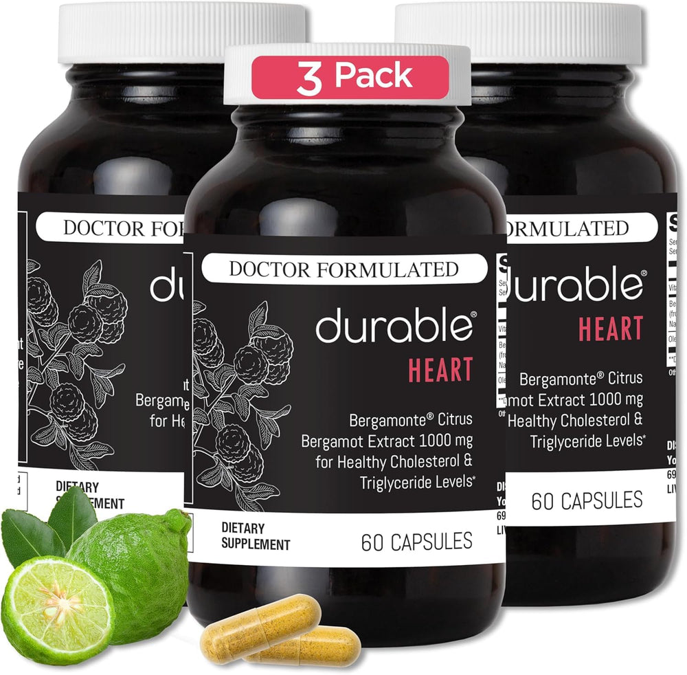 Durable Heart bottle front with vegan, doctor-formulated cardio support.