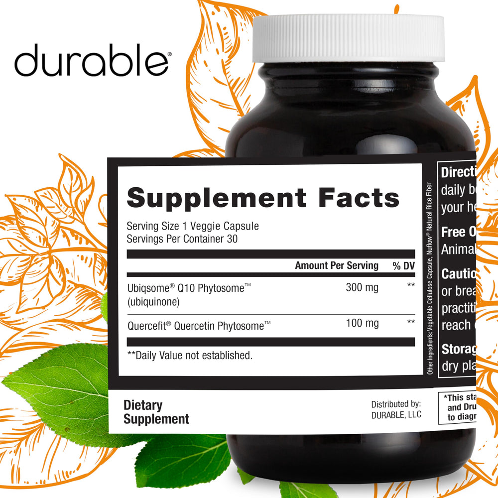 Durable heart and energy support packaging highlights heart health and daily vitality.